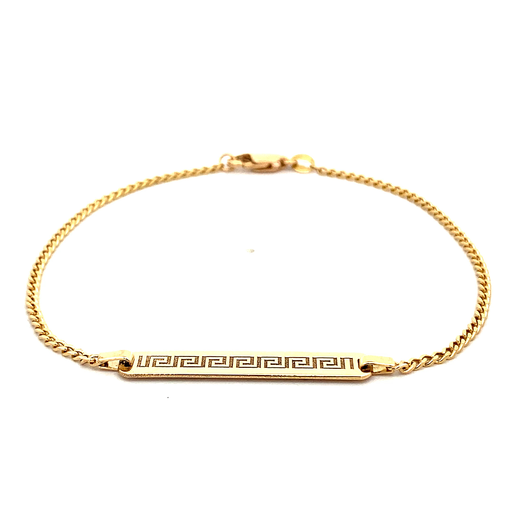 Pulsera de Oro Rosado 18K Figaro con Eslabón Pequeño y Placa Tallada