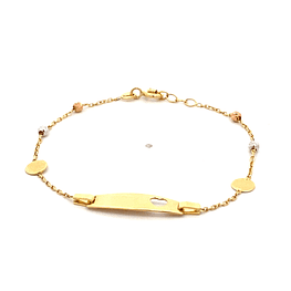 Pulsera de Oro Amarillo 18K Limada con Esferas y Placa con Corazón