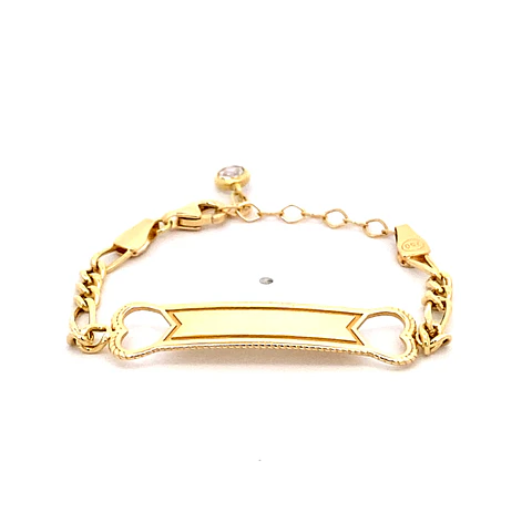 Pulsera de Oro Amarillo 18K Fígaro 3x1 con Placa Para Bebé