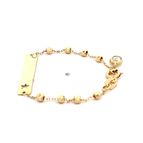 Pulsera de Oro Amarillo 18K con Placa, Pulsera Para Bebé