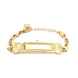 Pulsera de Oro Amarillo 18K Infantil Fígaro 3x1 con Placa y Punto de Luz