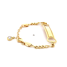 Pulsera de Oro Amarillo 18K Fígaro 3x1 con Placa Para Bebé