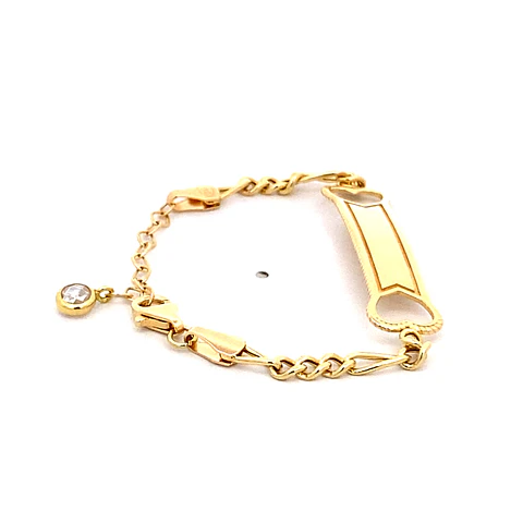 Pulsera de Oro Amarillo 18K Fígaro 3x1 con Placa Para Bebé