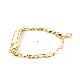 Pulsera de Oro Amarillo 18K Infantil Fígaro 3x1 con Placa y Punto de Luz