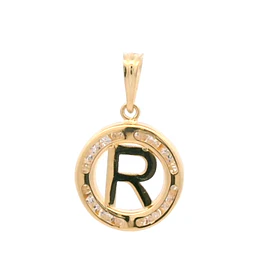 Colgante de Oro Amarillo 18K Circular Letra R con Micro Piedras