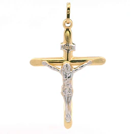 Colgante de Oro Bicolor 18K Crucifijo Inflado