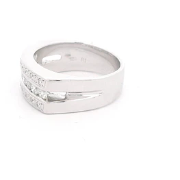 Anillo de Oro 18K Cintillo Rodinado Doble con 24 Diamantes Naturales y 3 Sintéticos