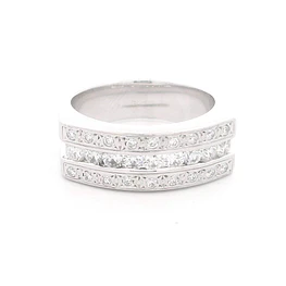 Anillo de Oro 18K Cintillo Rodinado Doble con 24 Diamantes Naturales y 3 Sintéticos