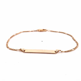 Pulsera de Oro Rosado 18K Figaro 4x1 con Placa Rectangular