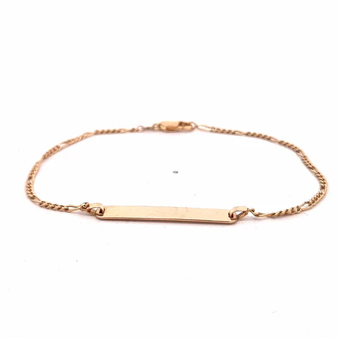 Pulsera de Oro Rosado 18K Figaro 4x1 con Placa Rectangular
