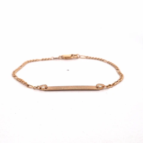 Pulsera de Oro Rosado 18K Figaro 6x1 con Placa Facetada