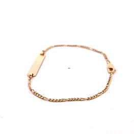 Pulsera de Oro Rosado 18K Figaro 4x1 con Placa Rectangular