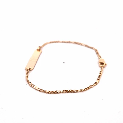 Pulsera de Oro Rosado 18K Figaro 4x1 con Placa Rectangular