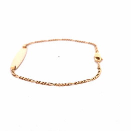 Pulsera de Oro Rosado 18K Figaro 4x1 con Placa Lisa