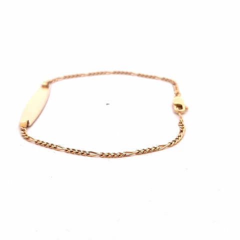 Pulsera de Oro Rosado 18K Figaro 4x1 con Placa Lisa