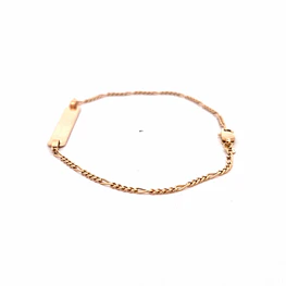 Pulsera de Oro Amarillo 18K Figaro 4x1 con Placa Rectangular Lisa