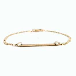 Pulsera de Oro Amarillo 18K Figaro 6x1 con Placa Facetada