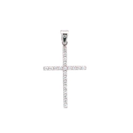 Colgante De Oro Blanco 18K Cruz Con Micropiedras Incoloras Y Valier