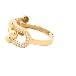 Anillo de Oro Amarillo 18K Calado Ovalado Entrelazado con Micropiedras Incoloras
