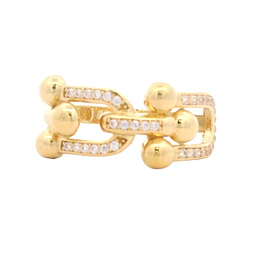 Anillo de Oro Amarillo 18K Calado Ovalado Entrelazado con Micropiedras Incoloras