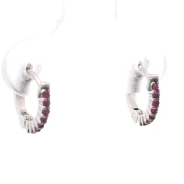 Aros De Oro Blanco 18K Candonga Con Rubí
