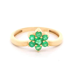Anillo De Oro Amarillo 18K Flor Con Esmeraldas
