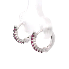 Aros De Oro Blanco 18K Candonga Con Rubí