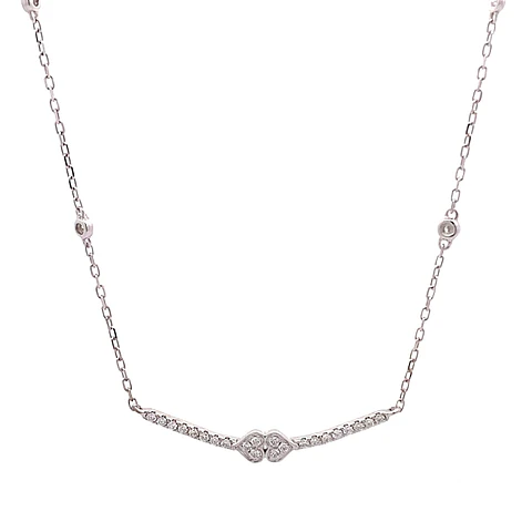 Cadena de Oro Blanco 18K con Diamantes 0.26 ct y Detalles de Corazones
