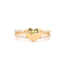 Anillo De Oro Amarillo 18K Calado Con Corazón Y Micropiedras Incoloras