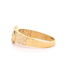Anillo De Oro Amarillo 18K Halo Con Micropiedras Incoloras Y Azules