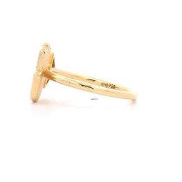 Anillo De Oro Amarillo 18K Mano De Fátima Pintada Y Triángulo Con Abertura Central