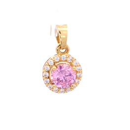 Colgante de Oro Amarillo 18K Halo con Piedra Rosada y Micropiedras Incoloras