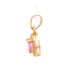 Colgante de Oro Amarillo 18K Halo con Piedra Rosada y Micropiedras Incoloras