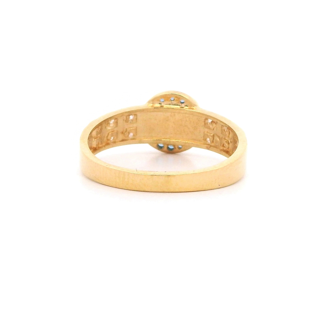 Anillo De Oro Amarillo 18K Halo Con Micropiedras Incoloras Y Azules