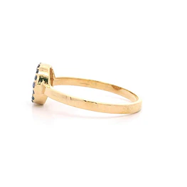 Anillo De Oro Amarillo 18K Halo Con Micropiedras Azules E Incoloras