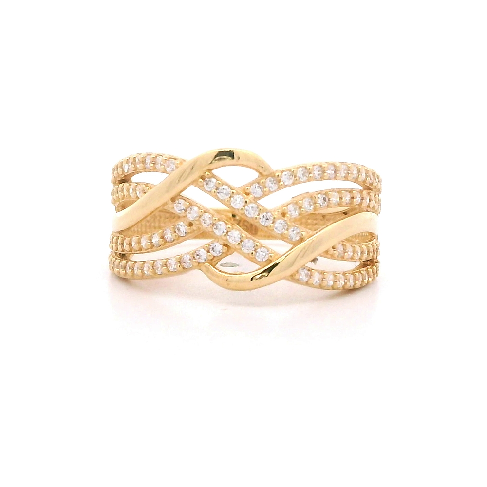 Anillo De Oro Amarillo 18K Entrelazado Con Micropiedras Incoloras