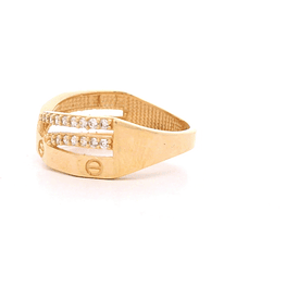 Anillo De Oro Amarillo 18K Entrelazado Tallado Con Micropiedras Incoloras