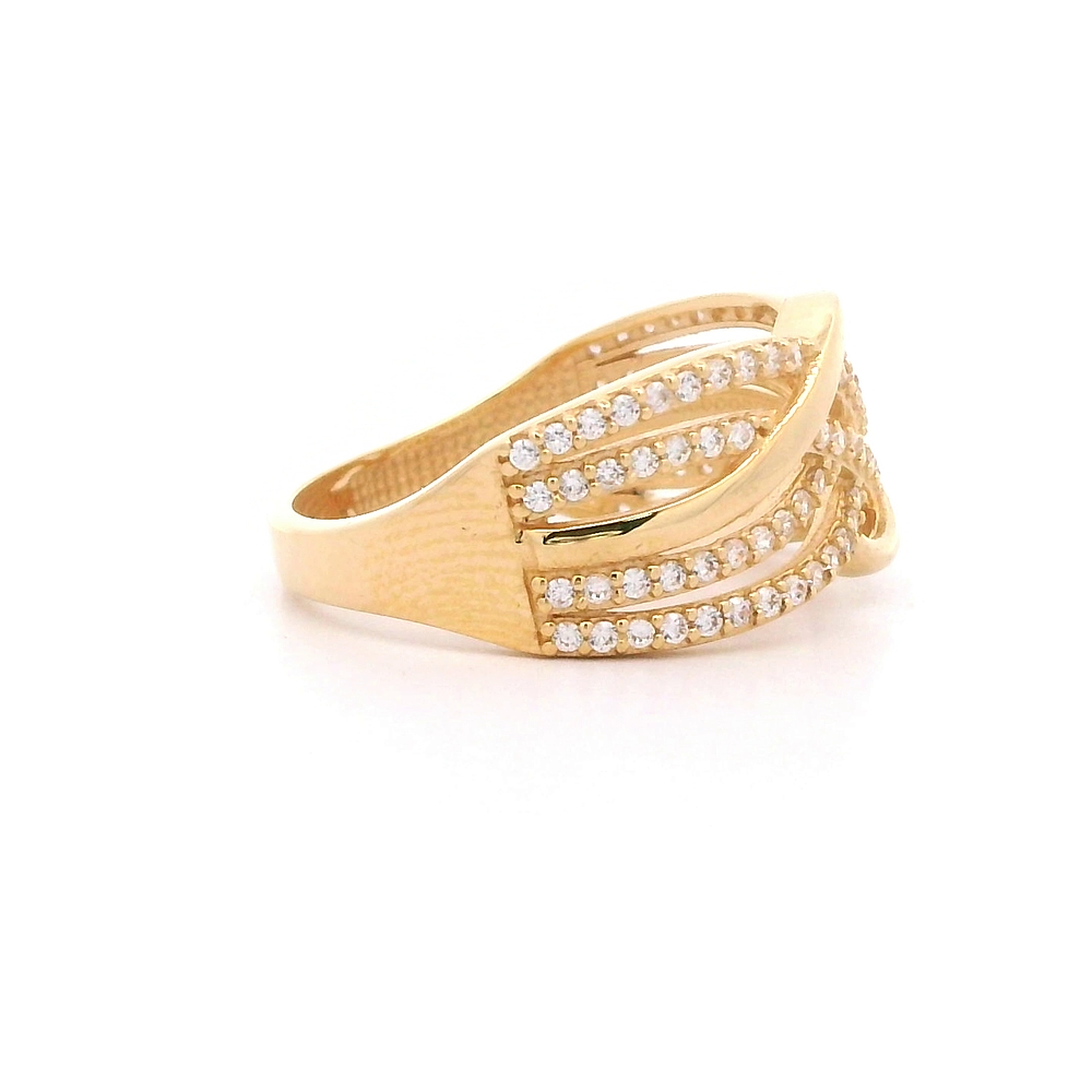 Anillo De Oro Amarillo 18K Entrelazado Con Micropiedras Incoloras