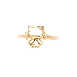 Anillo De Oro Amarillo 18K Rostro De Gato Calado Con 1 Micropiedra Incolora