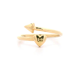 Anillo De Oro Amarillo 18K Corazón Y Flecha Con Abertura Central