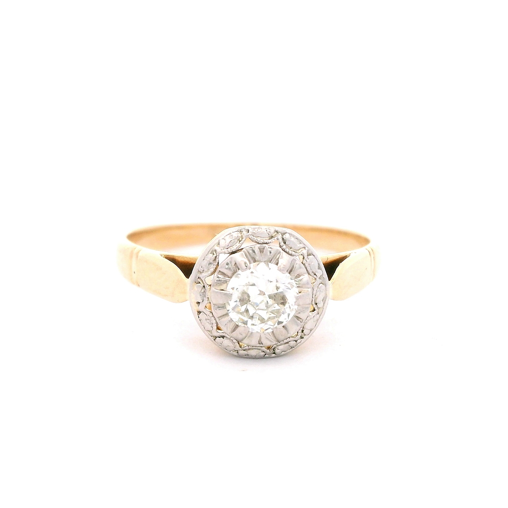 Anillo Halo Dos Oros 18K con Diamante Central