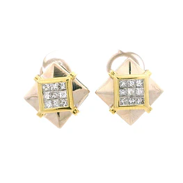 Aros Geométricos Bicolor de Oro 18K con 18 Diamantes Naturales
