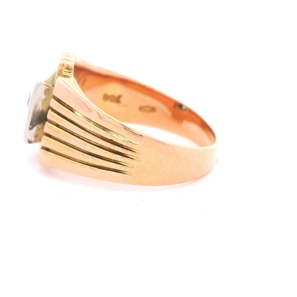 Anillo Sello Dos Oros 18K con Diamante Natural