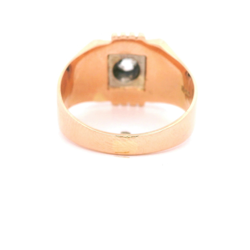 Anillo Sello Dos Oros 18K con Diamante Natural