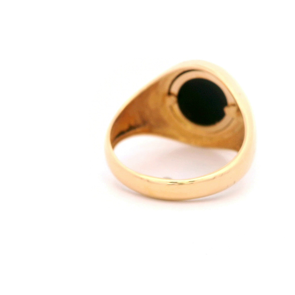 Anillo de Oro 14K con Sello y Piedra Negra Circular