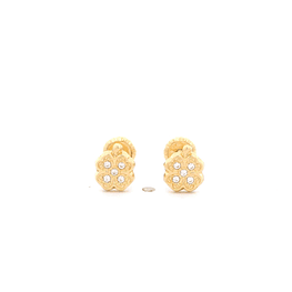 Aros De Oro Amarillo 18K Flor Con Micropiedras Incoloras Para Bebé