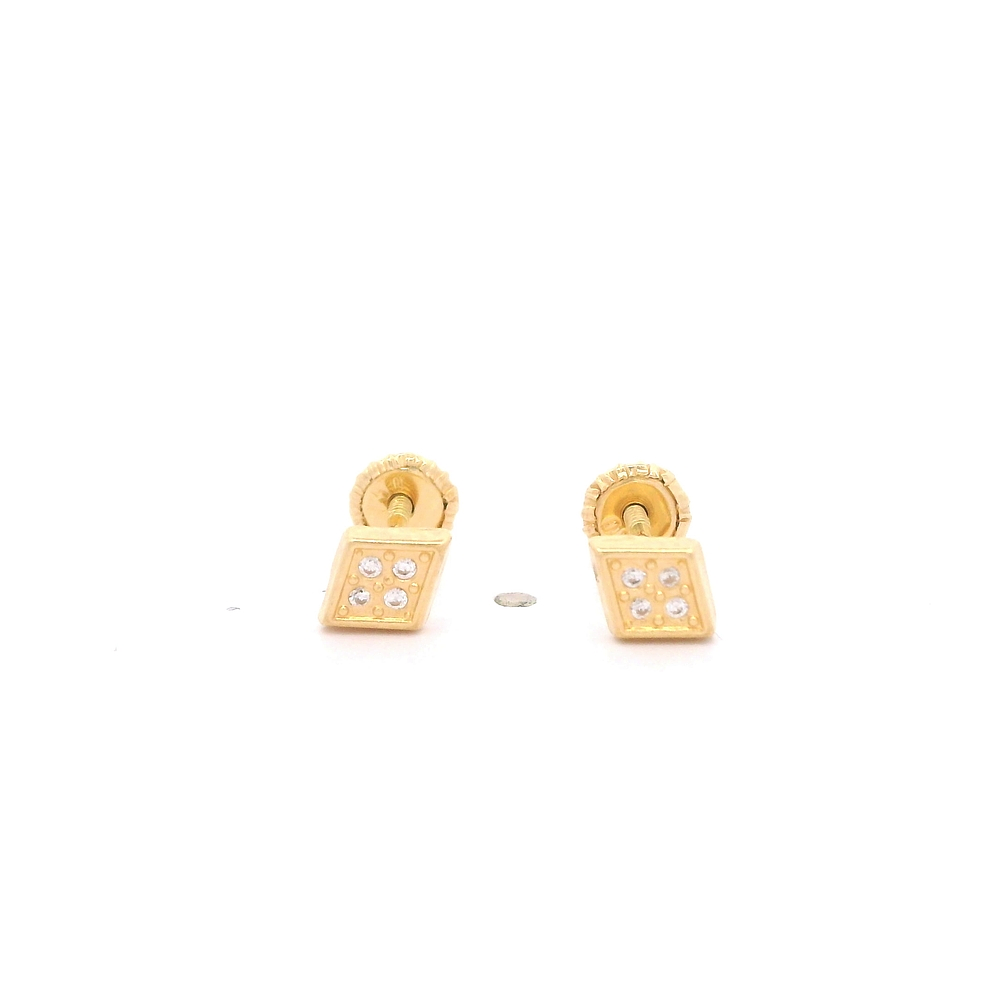 Aros De Oro Amarillo 18K Rombo Con Micropiedras Incoloras Para Bebé