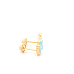 Aros De Oro Amarillo 18K Flor Esmaltada Celeste Con Micropiedra Incolora Para Bebé