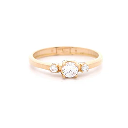 Anillo De Oro Amarillo 14K Trilogy Con 3 Piedras Incoloras