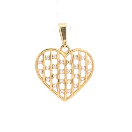 Colgante de Oro Amarillo 18K Corazón Tallado con Piedras Incoloras